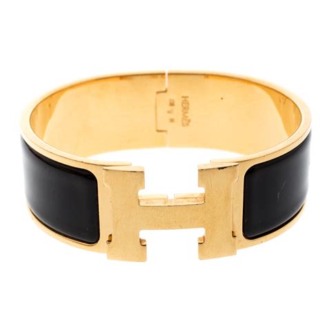 authentic hermes 2015 black enamel gold h clic-clac bracelet pm|hermes h bracelet size guide.